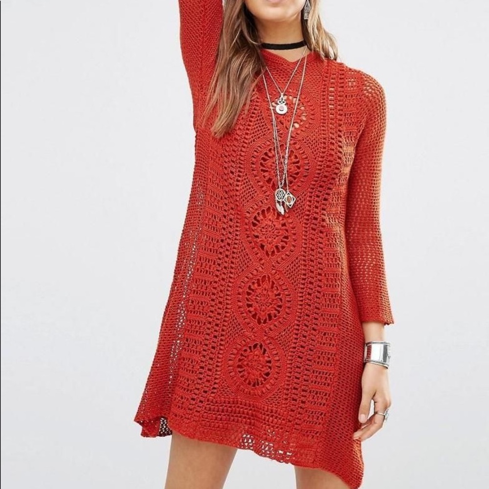 Free People Burnt Orange Crochet Dress Sz S